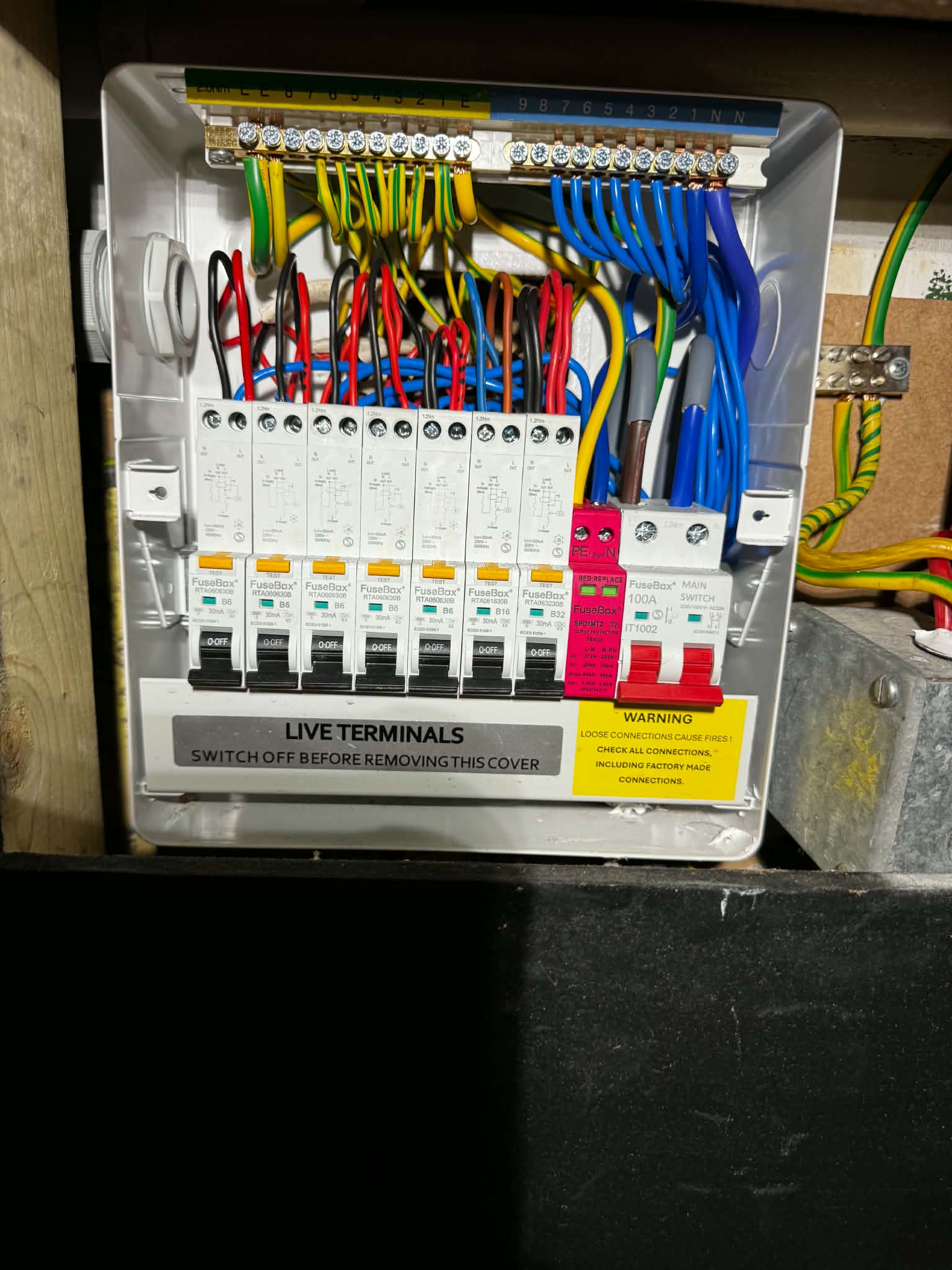 Professional electrical consumer unit with organized wiring